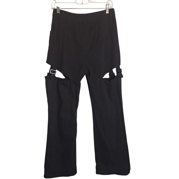 Cider Womens Cut Off Buckle Strap Jeans Black Punk Rock Metal Party Sexy Large - Picture 8 of 11